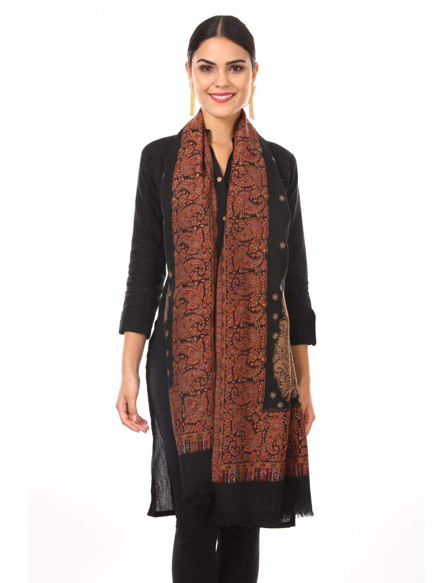 Pashtush Shawl Store Shawl Pashtush Womens Jamawar Shawl, Soft Faux Pashmina Black