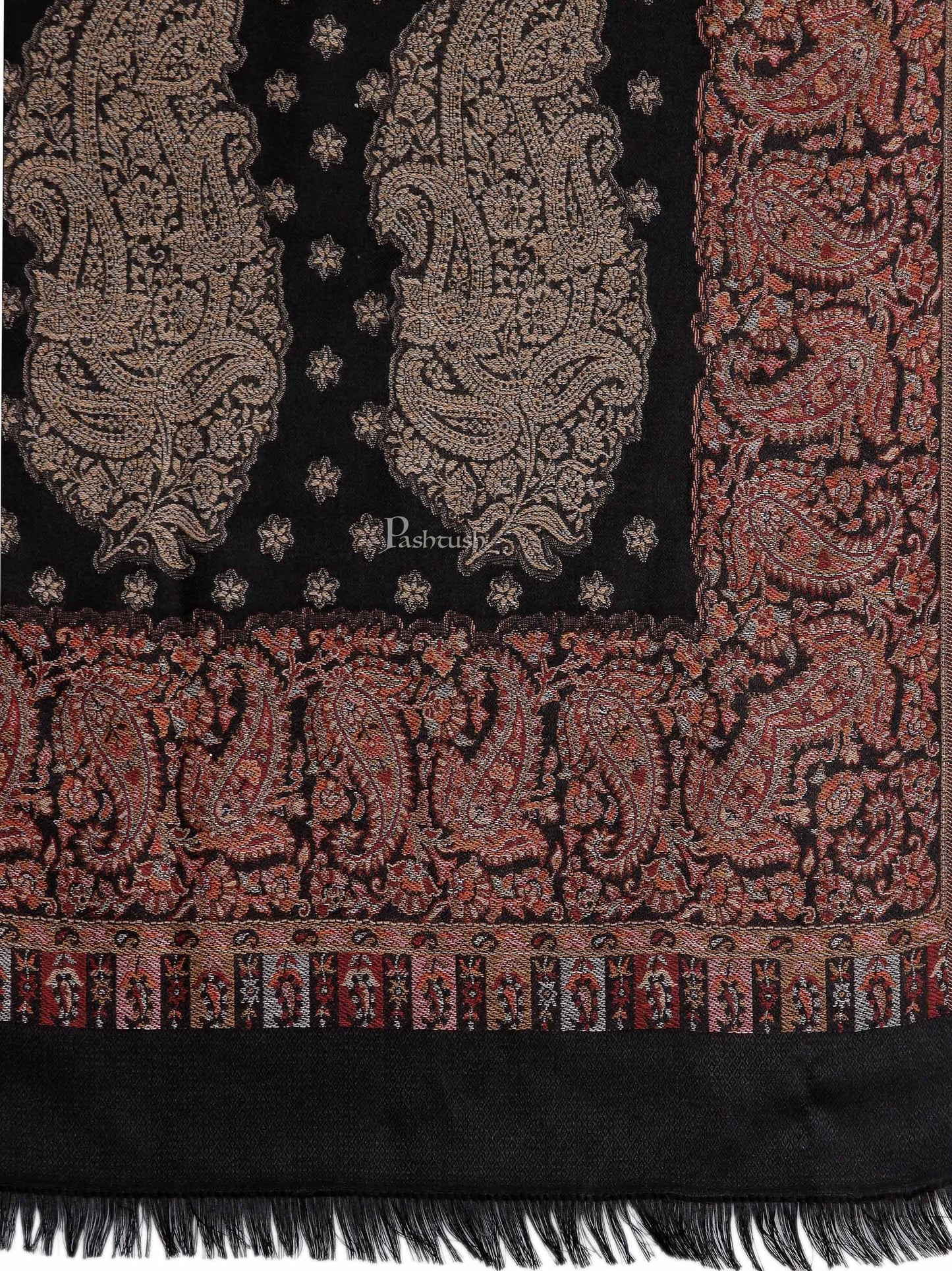 Pashtush India Womens Shawls Pashtush Womens Jamawar Shawl, Soft Faux Pashmina Black