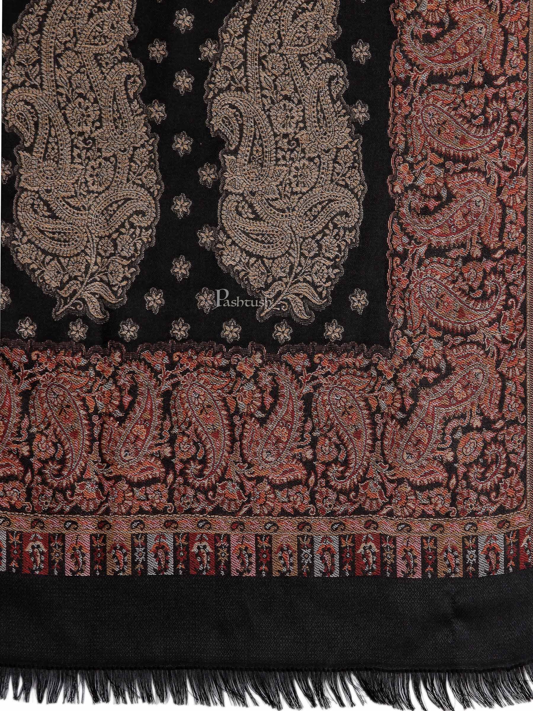 Pashtush India Womens Shawls Pashtush Womens Jamawar Shawl, Soft Faux Pashmina Black