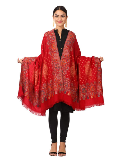 Pashtush Shawl Store Shawl Pashtush womens Jamawar Shawl, Soft Faux Pashmina Red
