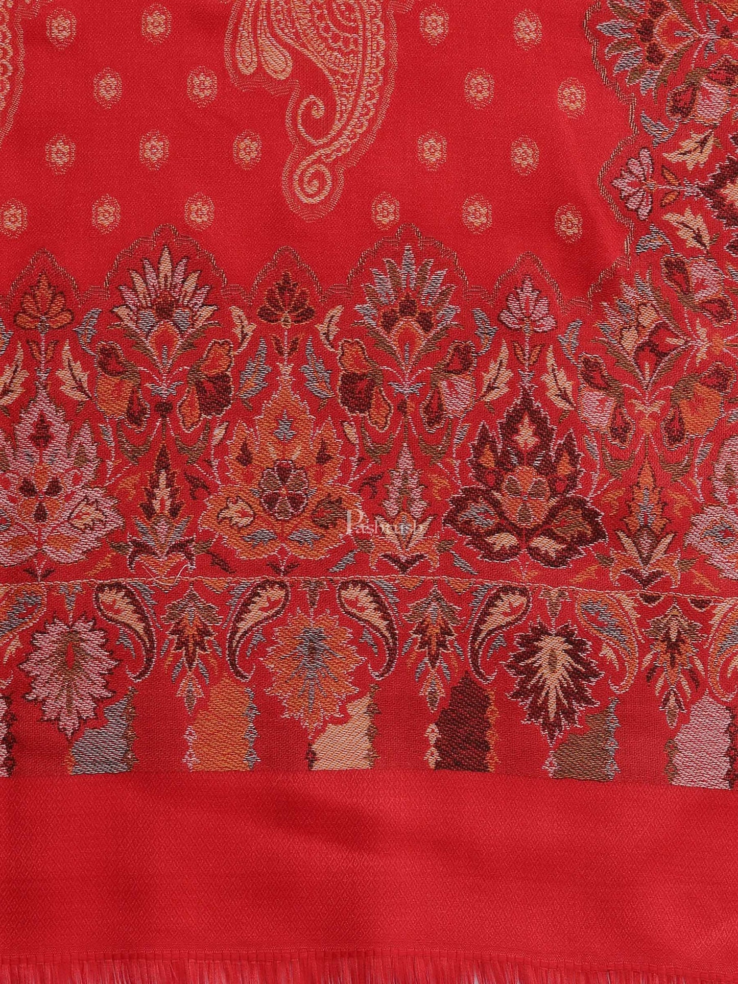 Pashtush India Womens Shawls Pashtush Womens Jamawar Shawl, Soft Faux Pashmina Red