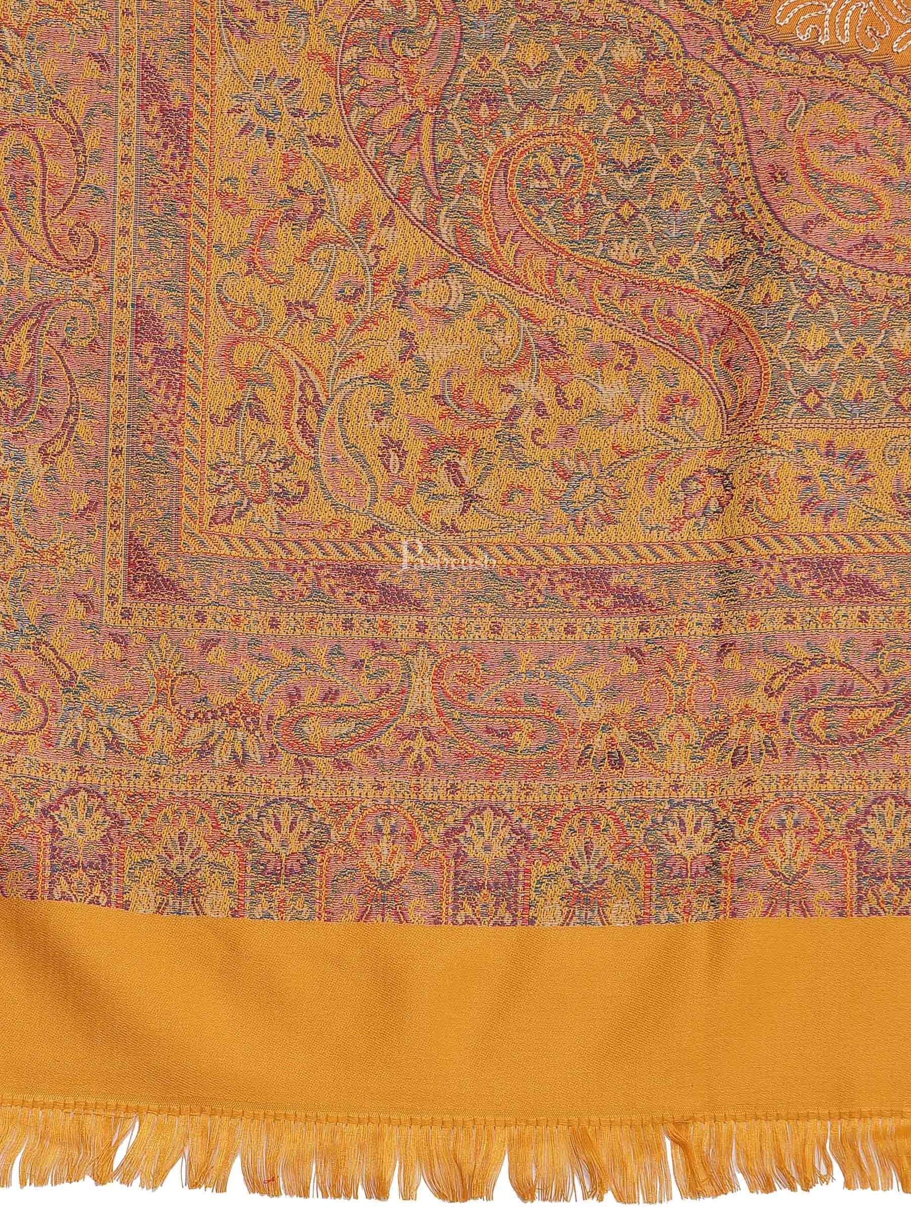Pashtush India Womens Shawls Pashtush Womens Jamawar Shawl With Hand Aari Embroidery, Silky Threadwork - Soft Faux Mustard