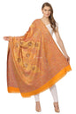 Pashtush India Womens Shawls Pashtush Womens Jamawar Shawl With Hand Aari Embroidery, Silky Threadwork - Soft Faux Mustard