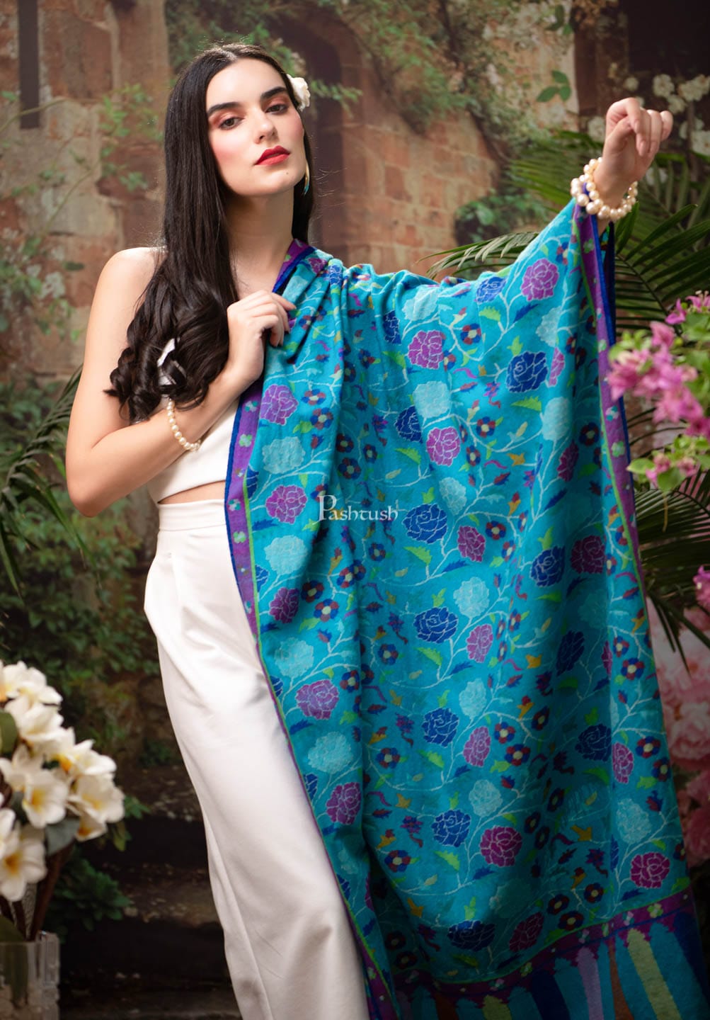 Pashtush India Womens Shawls Pashtush Womens Kaani Pashmina Shawl, 100% Hand Woven, Multicolour