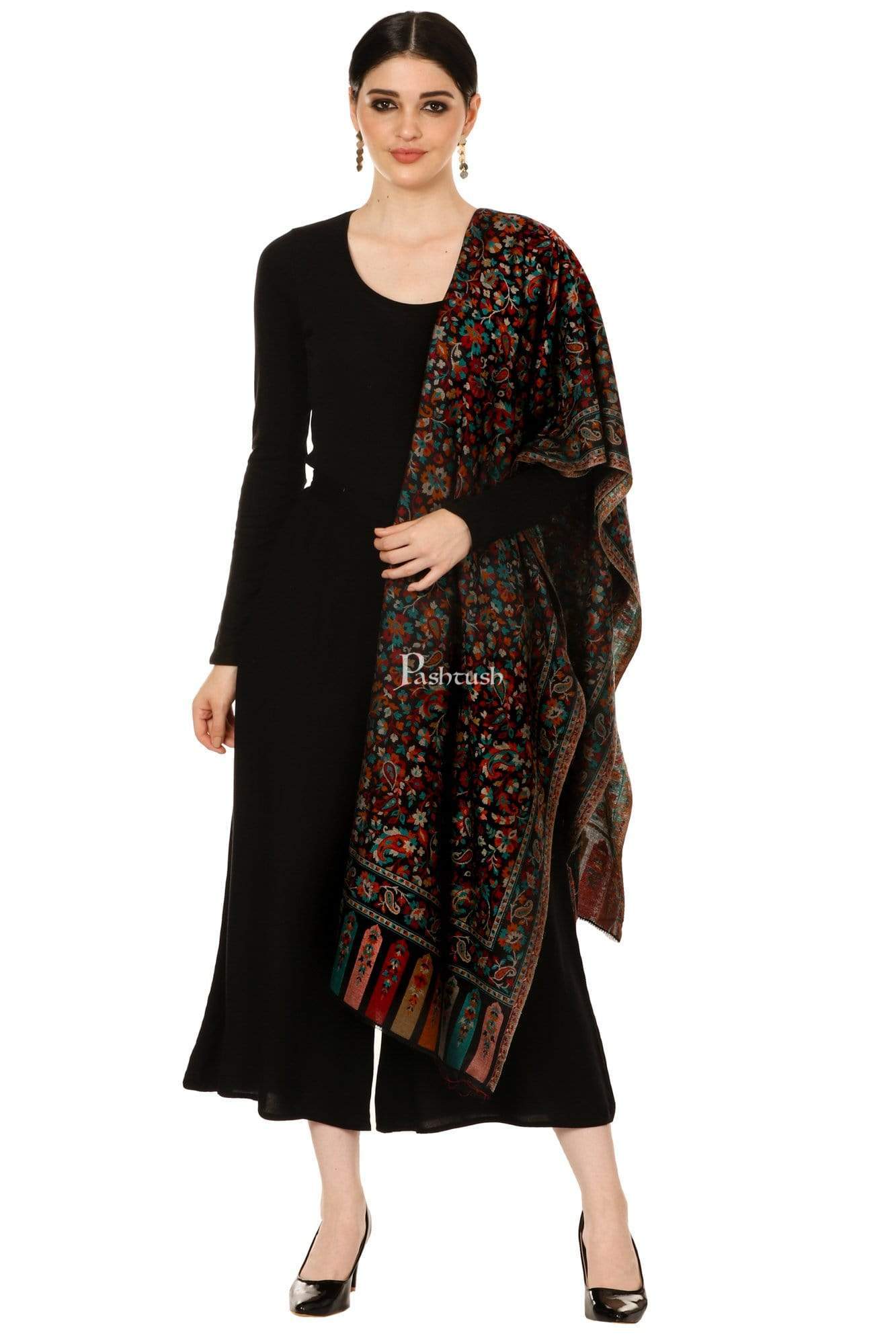 Pashtush India 100x200 Pashtush Womens Kaani Shawl, Faux Pashmina Shawl, Soft and Warm (Black)
