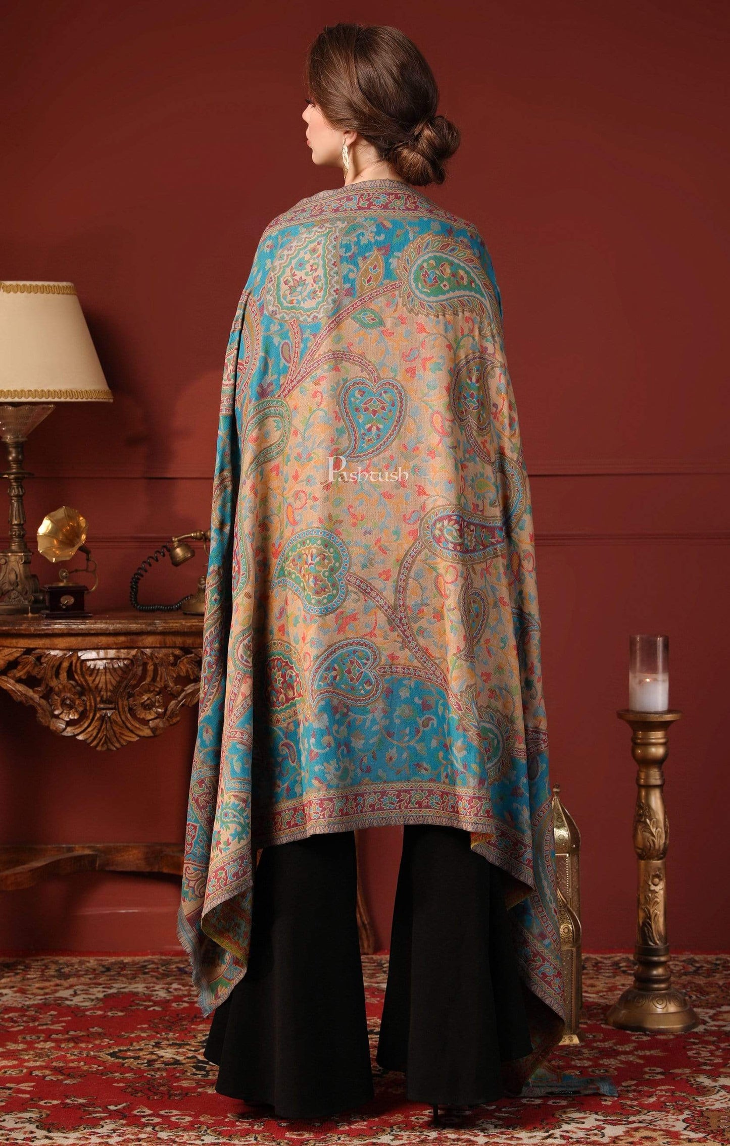 Pashtush India 100x200 Pashtush Womens Kaani Shawl, Faux Pashmina, Soft And Warm, Barabic Blue