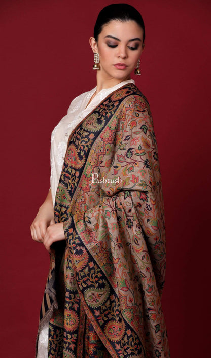 Pashtush Shawl Store Shawl Pashtush Womens Kaani Shawl, Faux Pashmina, Soft and Warm, Beige and Black