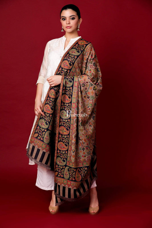 Pashtush Shawl Store Shawl Pashtush Womens Kaani Shawl, Faux Pashmina, Soft and Warm, Beige and Black