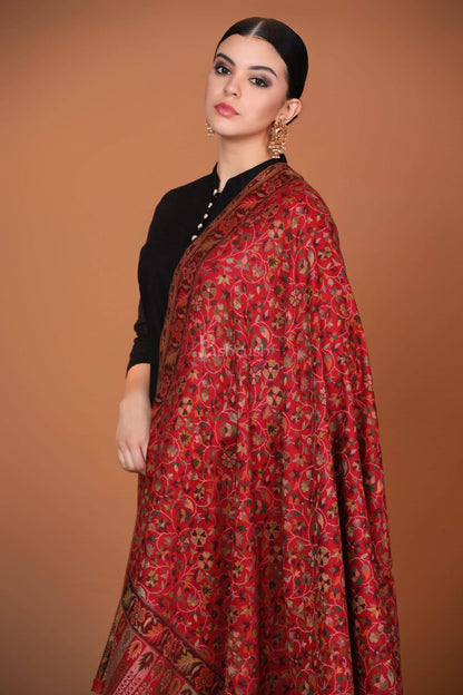 Pashtush India 100x200 Pashtush Womens Kaani Shawl, Faux Pashmina, Soft and Warm, Crimson