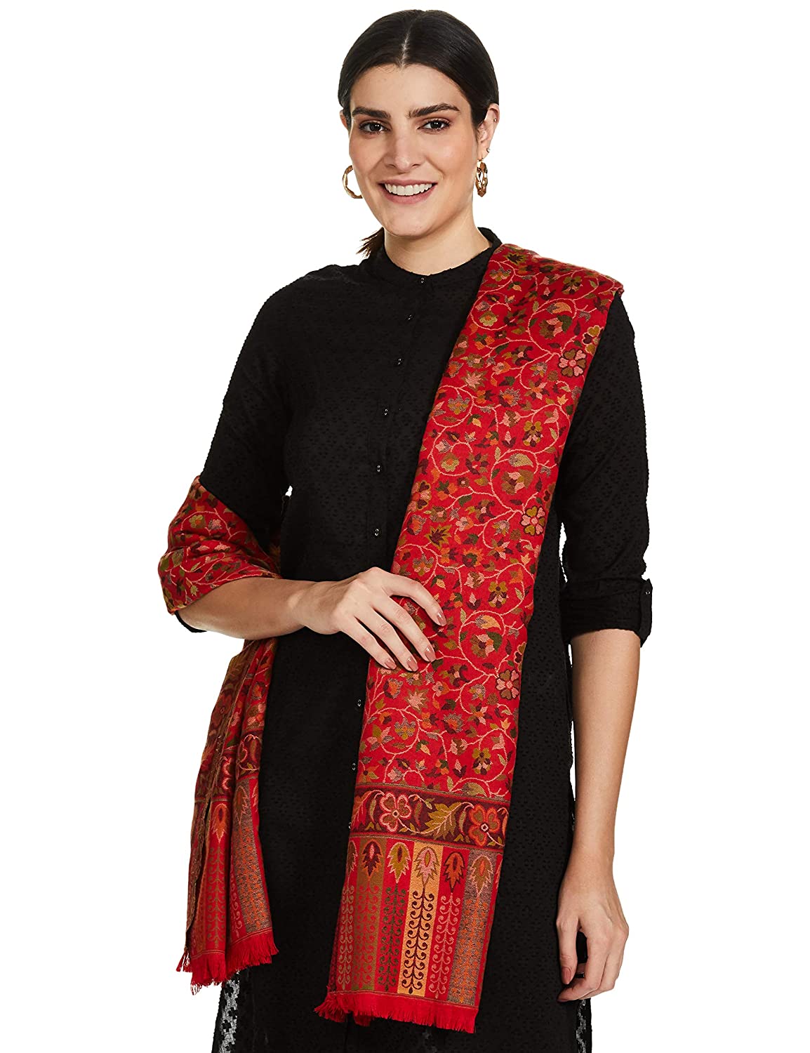Pashtush India 100x200 Pashtush Womens Kaani Shawl, Faux Pashmina, Soft and Warm, Crimson