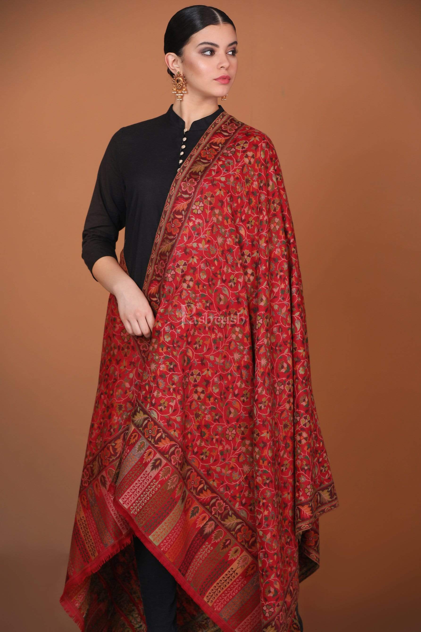 Pashtush India 100x200 Pashtush Womens Kaani Shawl, Faux Pashmina, Soft and Warm, Crimson