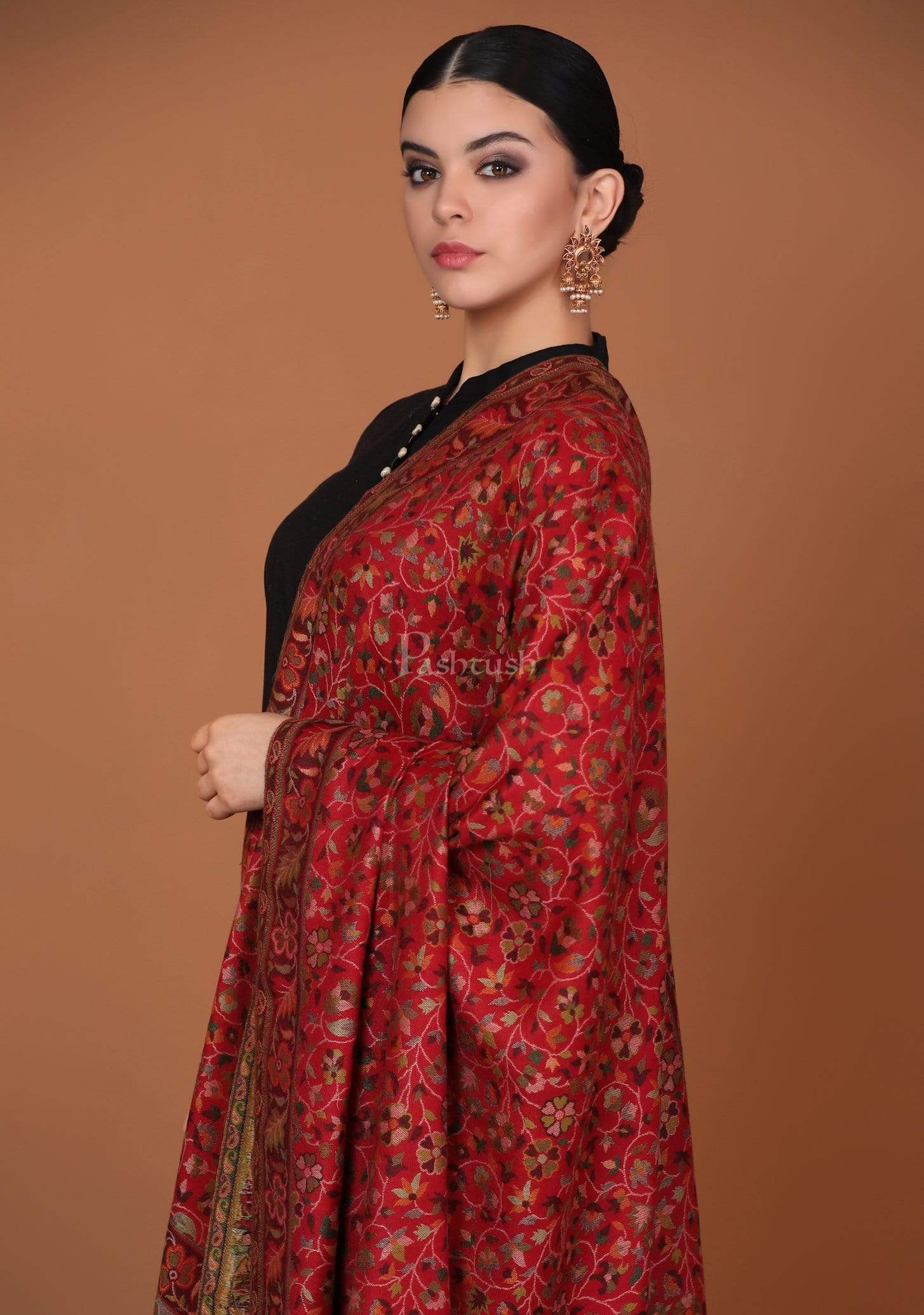 Pashtush India 100x200 Pashtush Womens Kaani Shawl, Faux Pashmina, Soft and Warm, Crimson