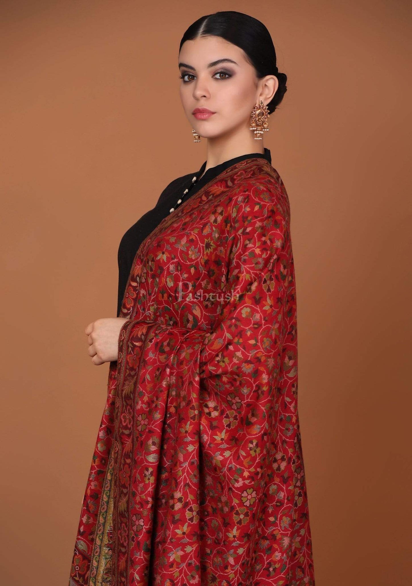 Pashtush India 100x200 Pashtush Womens Kaani Shawl, Faux Pashmina, Soft and Warm, Crimson