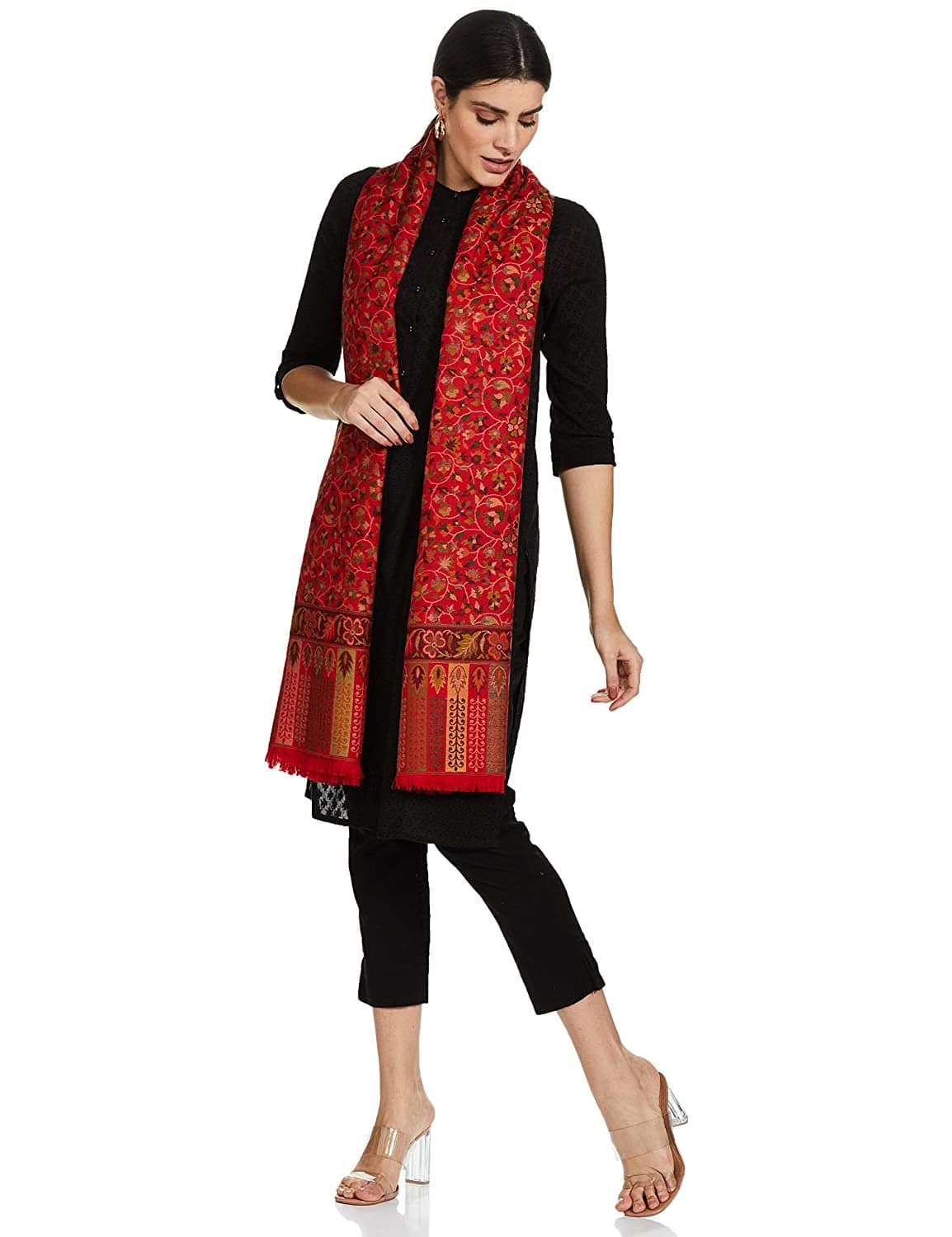 Pashtush India 100x200 Pashtush Womens Kaani Shawl, Faux Pashmina, Soft and Warm, Crimson