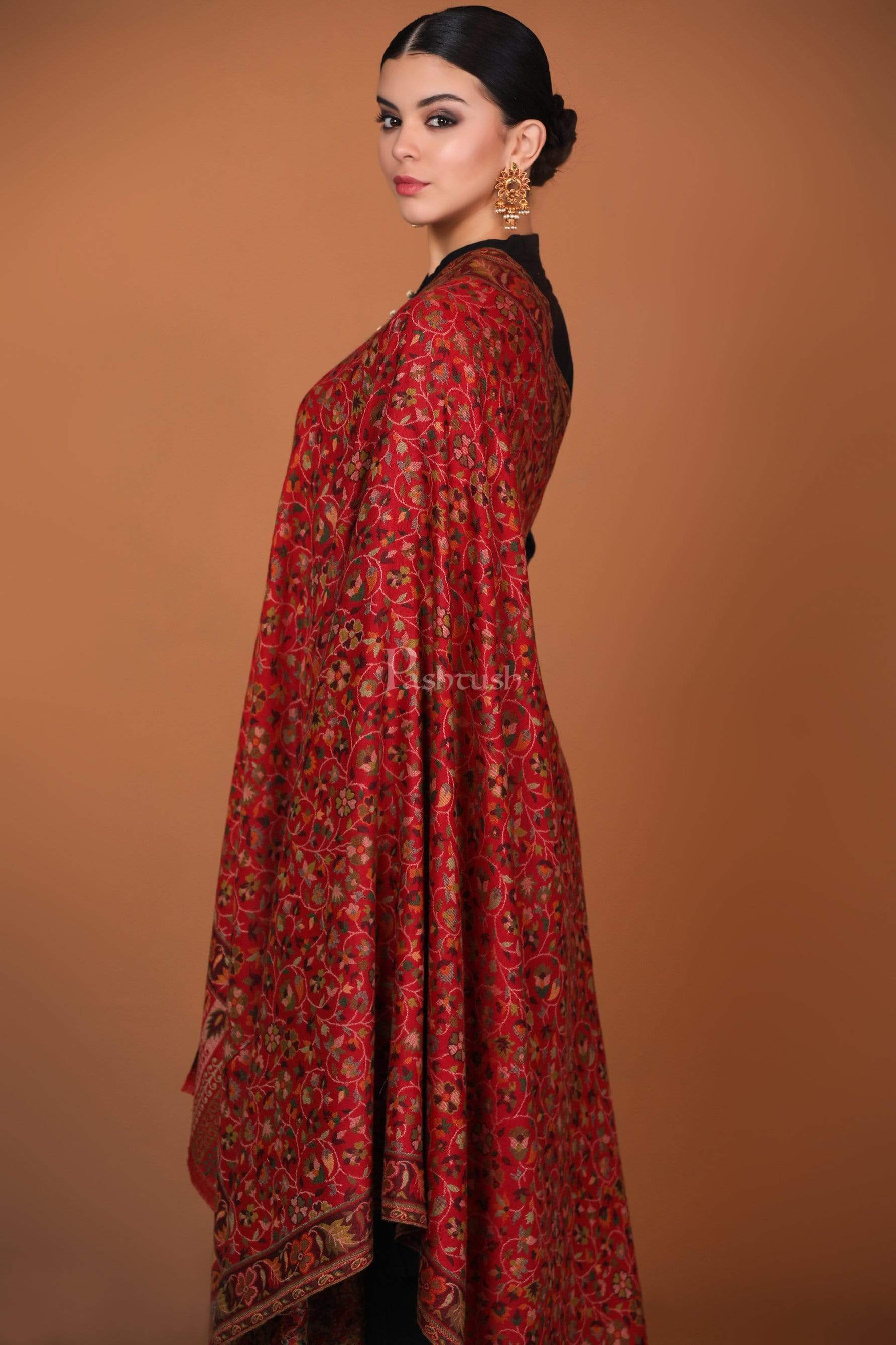 Pashtush India 100x200 Pashtush Womens Kaani Shawl, Faux Pashmina, Soft and Warm, Crimson