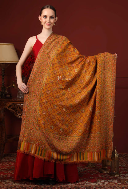 Pashtush India 100x200 PASHTUSH WOMENS KAANI SHAWL, FAUX PASHMINA, SOFT AND WARM, KASHMIRI MUSTARD