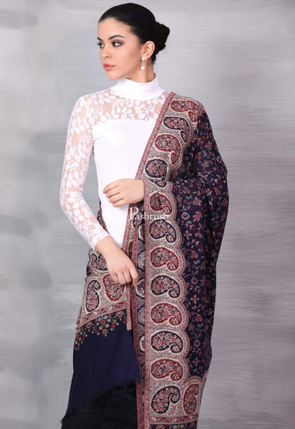 Pashtush India 100x200 Pashtush Womens Kaani Shawl, Faux Pashmina, Soft and Warm, navy Blue