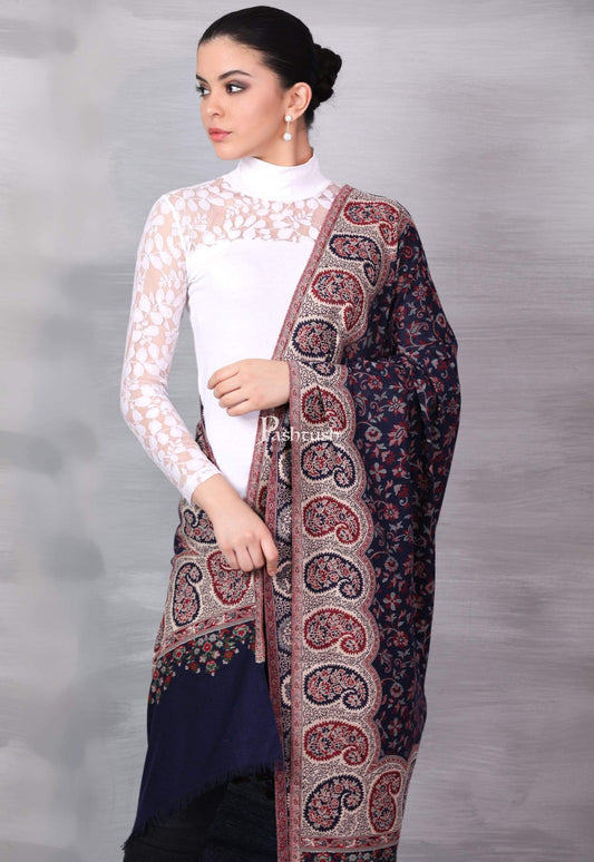 Pashtush India 100x200 Pashtush Womens Kaani Shawl, Faux Pashmina, Soft and Warm, navy Blue