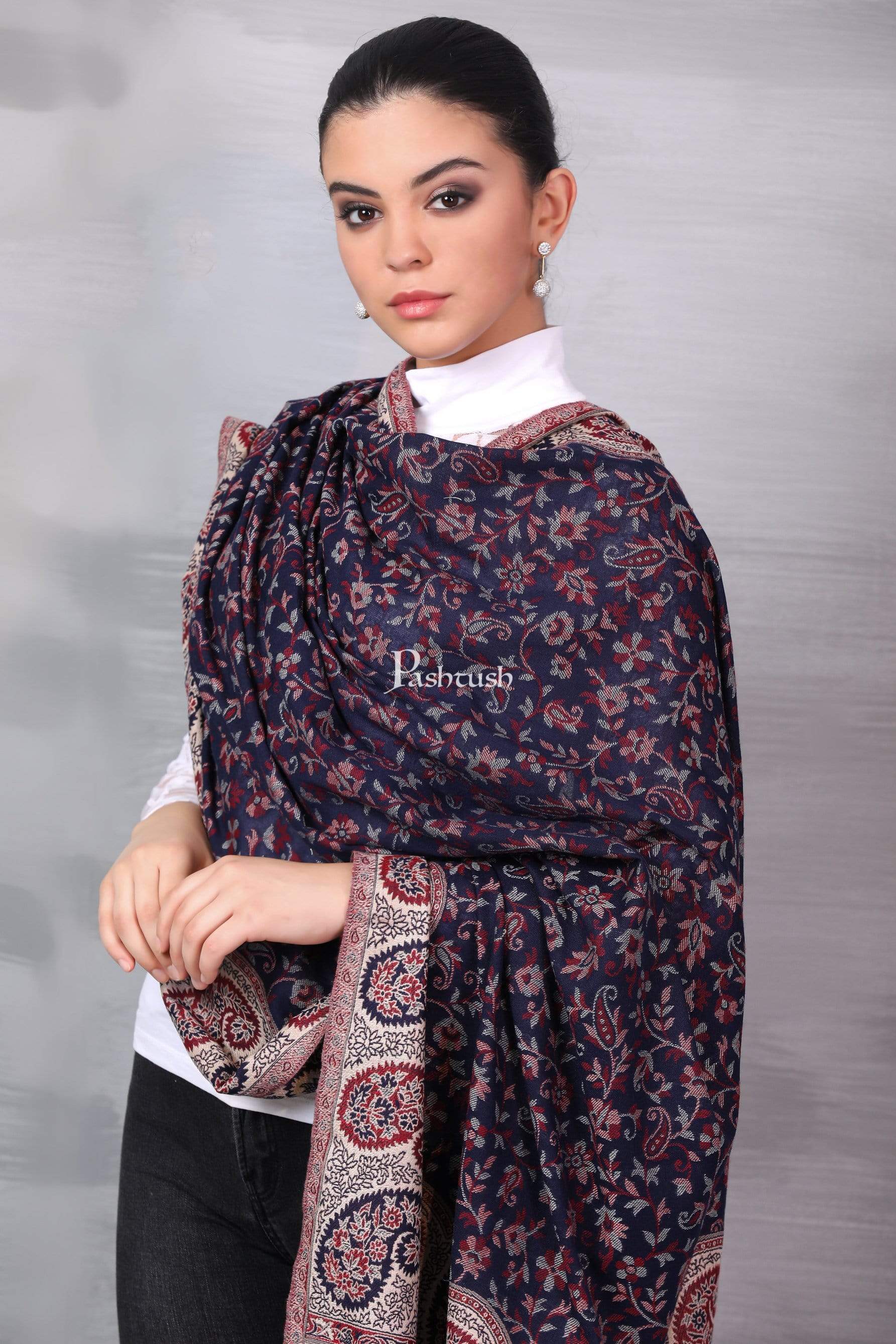 Pashtush India 100x200 Pashtush Womens Kaani Shawl, Faux Pashmina, Soft and Warm, navy Blue