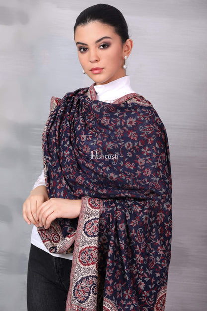 Pashtush India 100x200 Pashtush Womens Kaani Shawl, Faux Pashmina, Soft and Warm, navy Blue