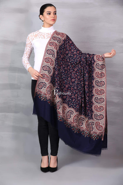 Pashtush India 100x200 Pashtush Womens Kaani Shawl, Faux Pashmina, Soft and Warm, navy Blue