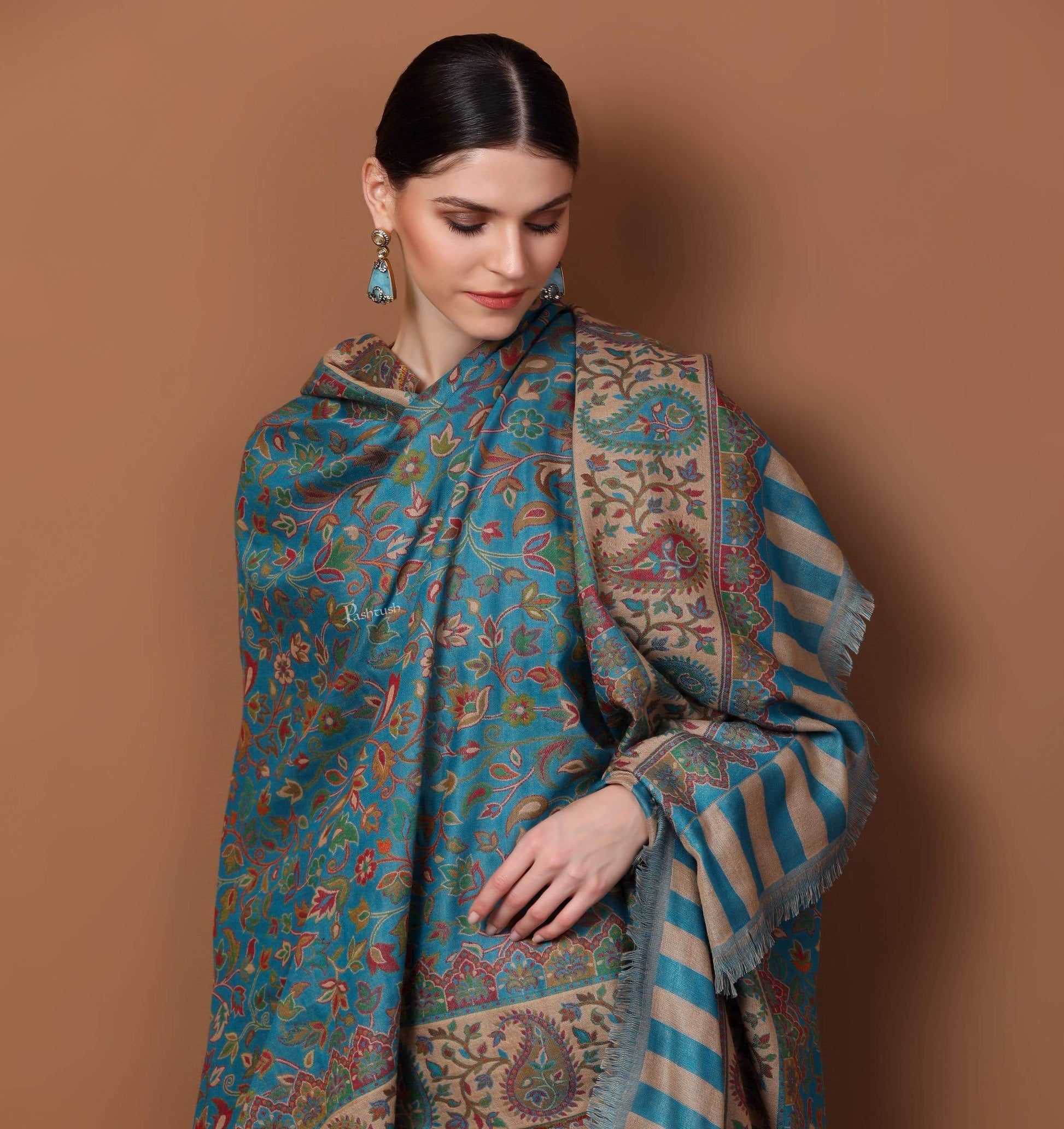 Pashtush India 100x200 Pashtush Womens Kaani Shawl, Faux Pashmina, Soft and Warm, paradise blue