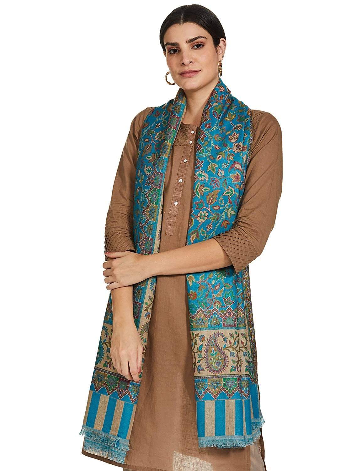 Pashtush India 100x200 Pashtush Womens Kaani Shawl, Faux Pashmina, Soft and Warm, paradise blue