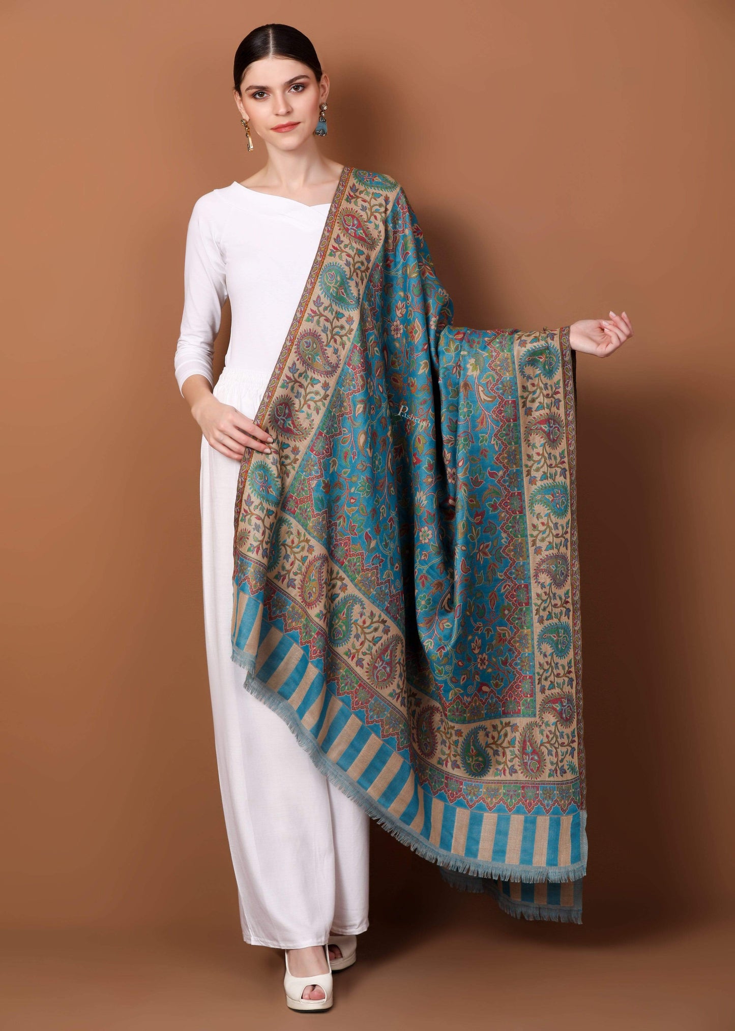 Pashtush India 100x200 Pashtush Womens Kaani Shawl, Faux Pashmina, Soft and Warm, paradise blue