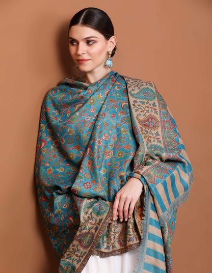 Pashtush India 100x200 Pashtush Womens Kaani Shawl, Faux Pashmina, Soft and Warm, paradise blue