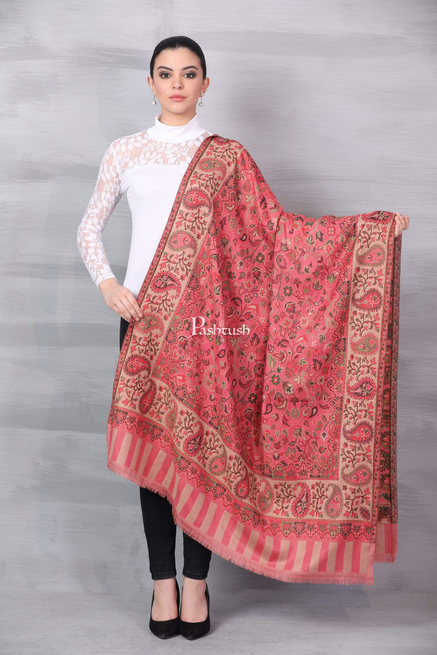 Pashtush India 100x200 Pashtush Womens Kaani Shawl, Faux Pashmina, Soft and Warm, Pink