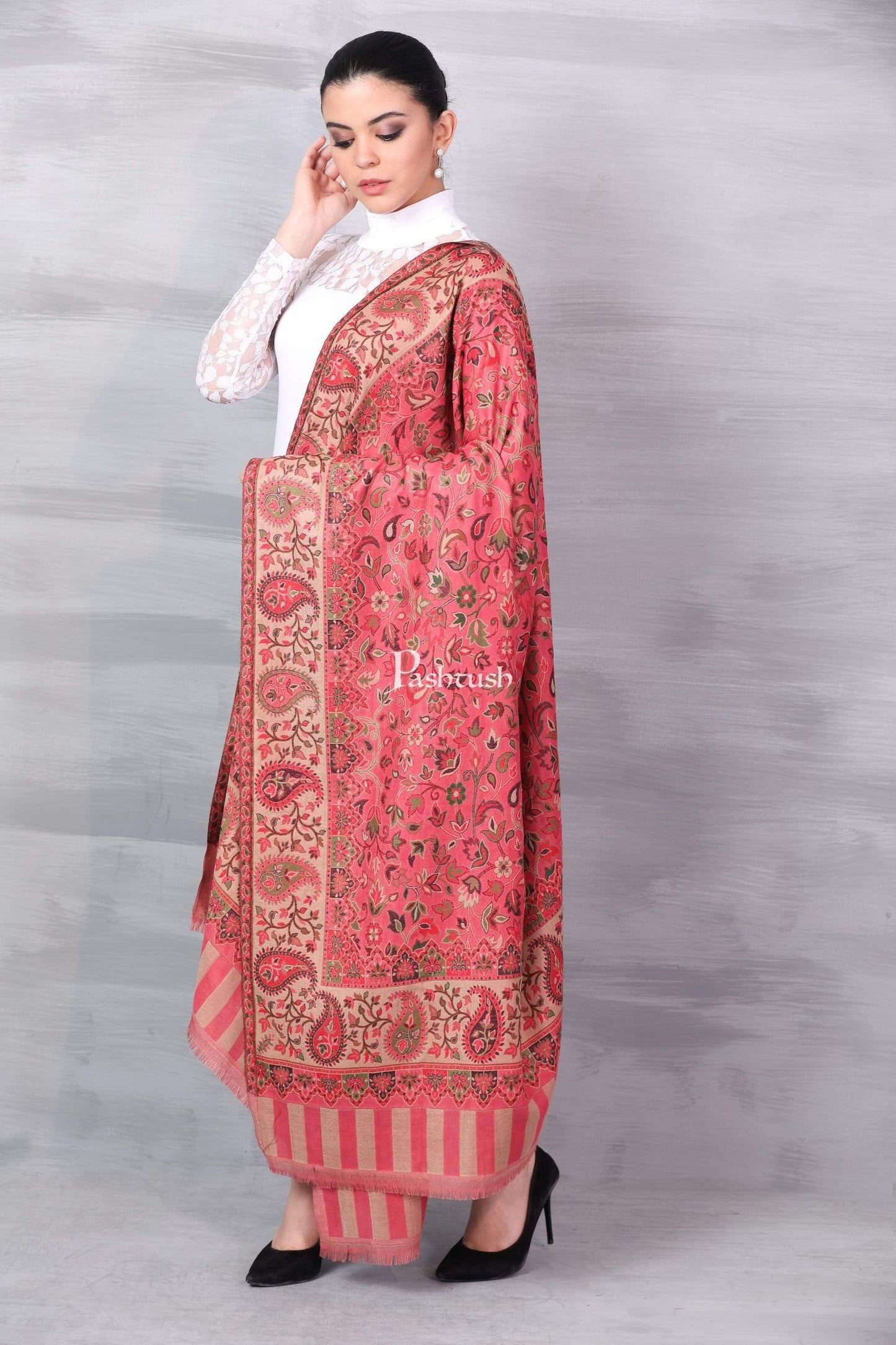 Pashtush India 100x200 Pashtush Womens Kaani Shawl, Faux Pashmina, Soft and Warm, Pink