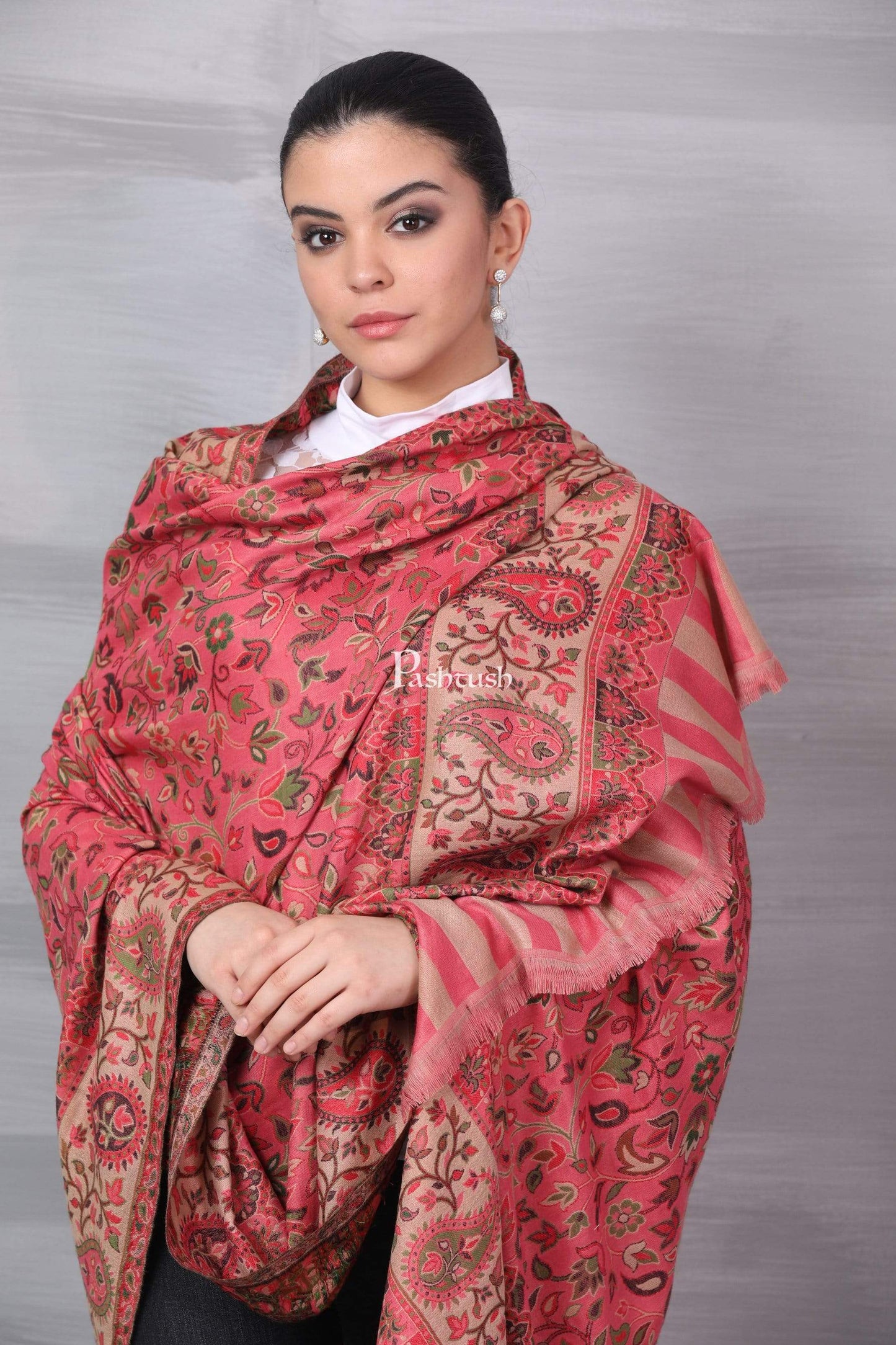 Pashtush India 100x200 Pashtush Womens Kaani Shawl, Faux Pashmina, Soft and Warm, Pink