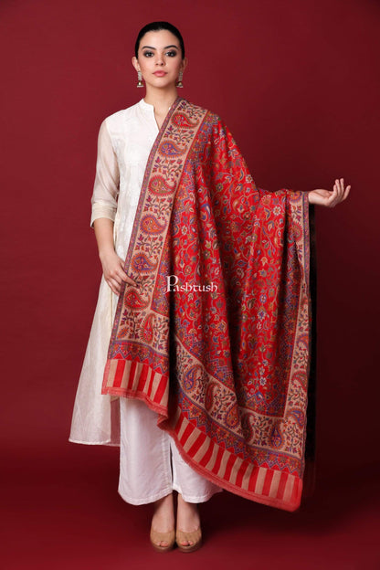 Pashtush Shawl Store Shawl Pashtush Womens Kaani Shawl, Faux Pashmina, Soft and Warm, Red