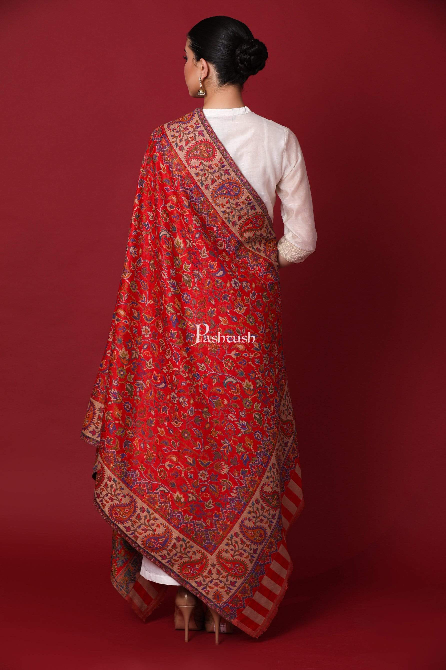 Pashtush Shawl Store Shawl Pashtush Womens Kaani Shawl, Faux Pashmina, Soft and Warm, Red
