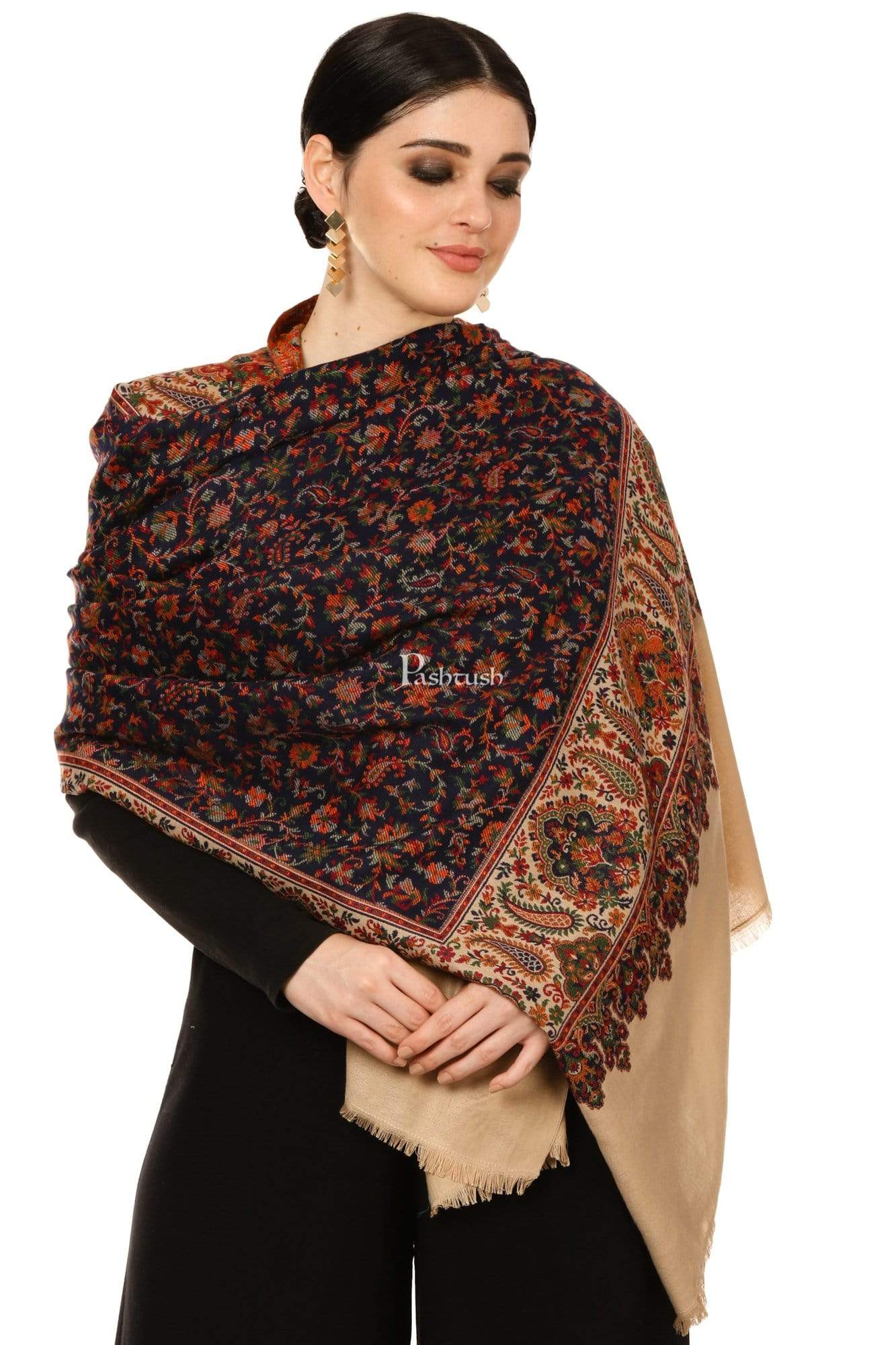 Pashtush Shawl Store Shawl Pashtush Womens Kaani Shawl, Faux Pashmina, Woven Jacquard Design with Woven Kashmiri Paisleys, Soft and Warm Faux Pashmina