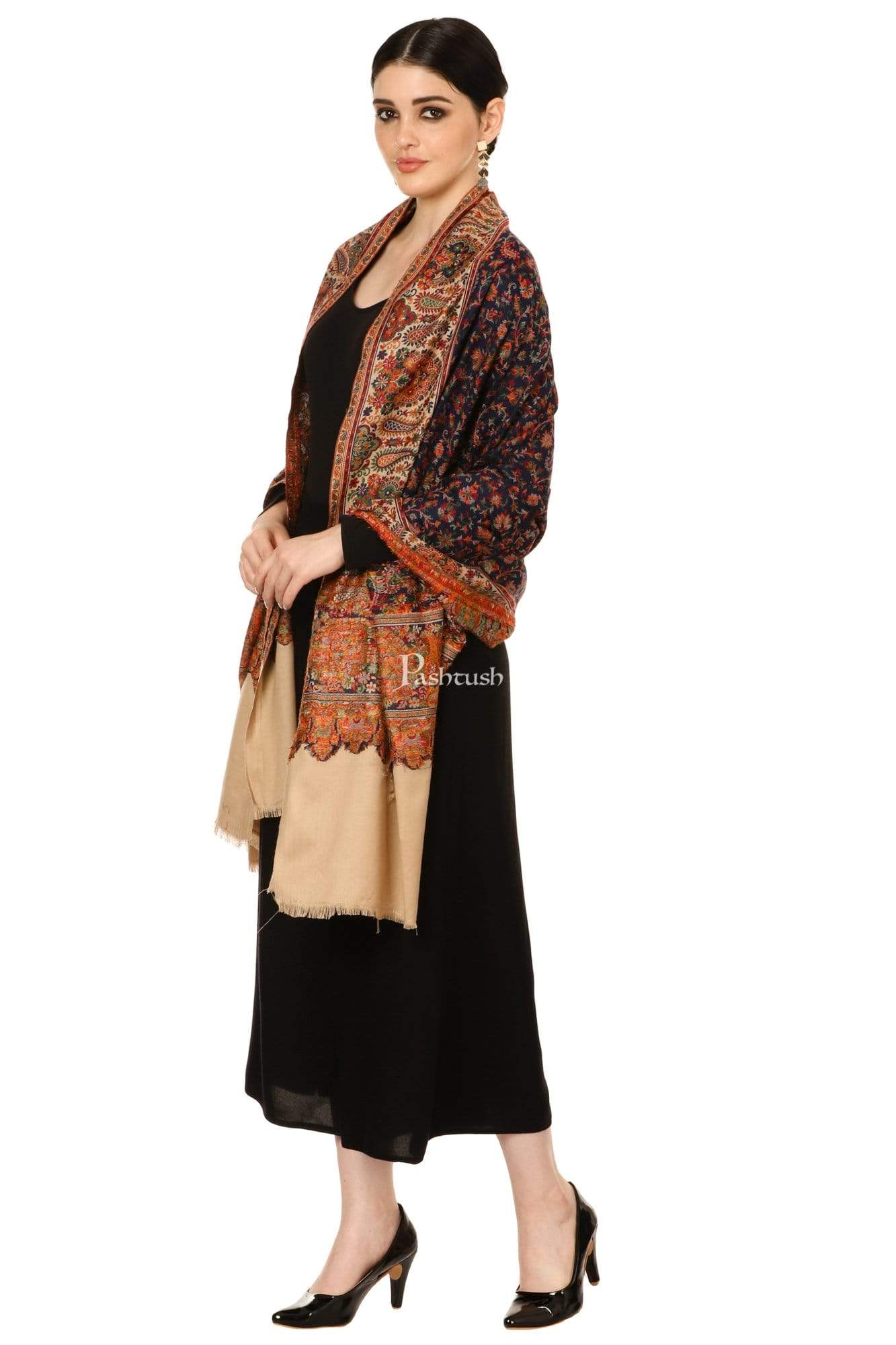 Pashtush Shawl Store Shawl Pashtush Womens Kaani Shawl, Faux Pashmina, Woven Jacquard Design with Woven Kashmiri Paisleys, Soft and Warm Faux Pashmina