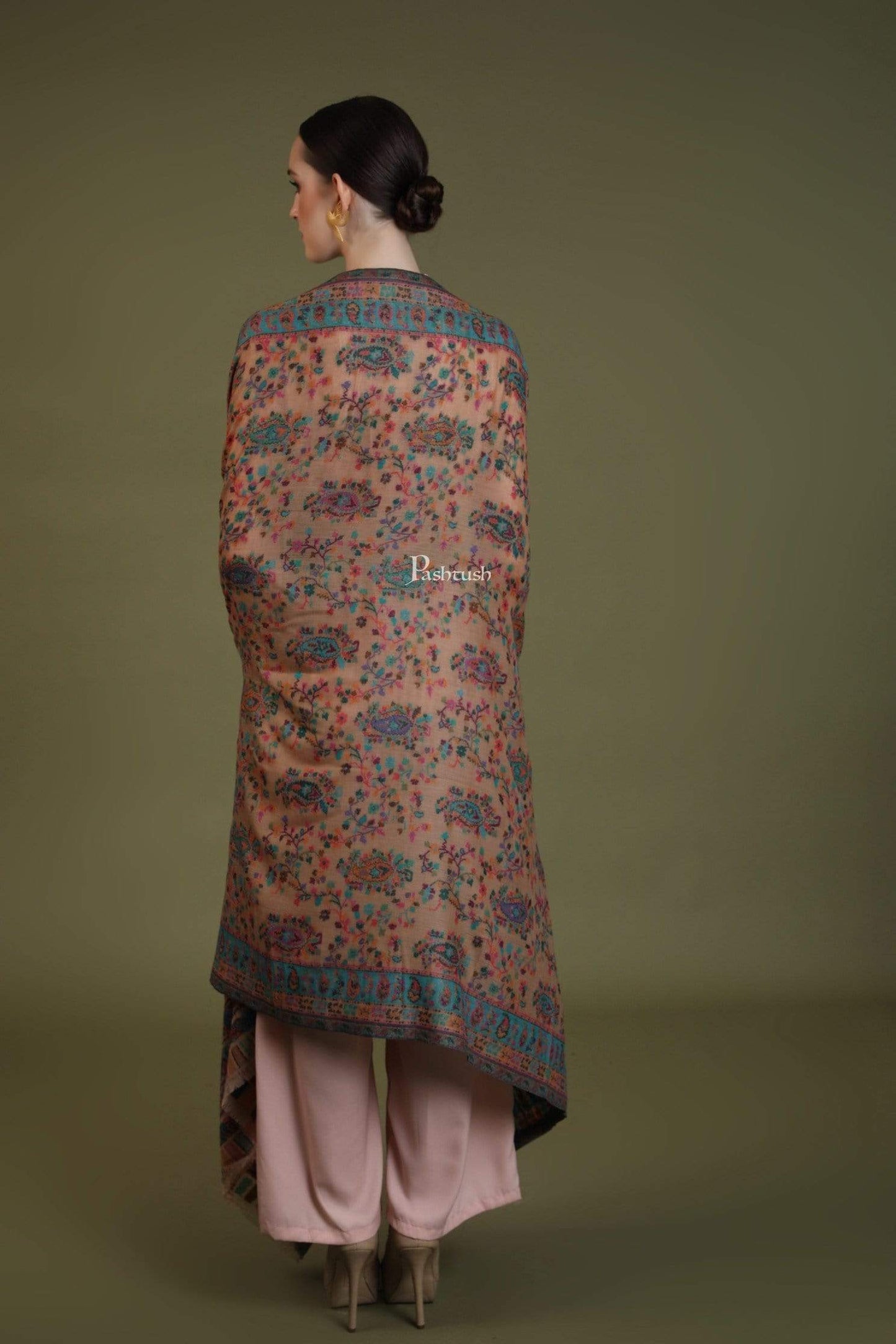 Pashtush India 100x200 Pashtush Womens Kaani Shawl, Pastel Coloured Weave, Pure Wool, Woolmark Certificate