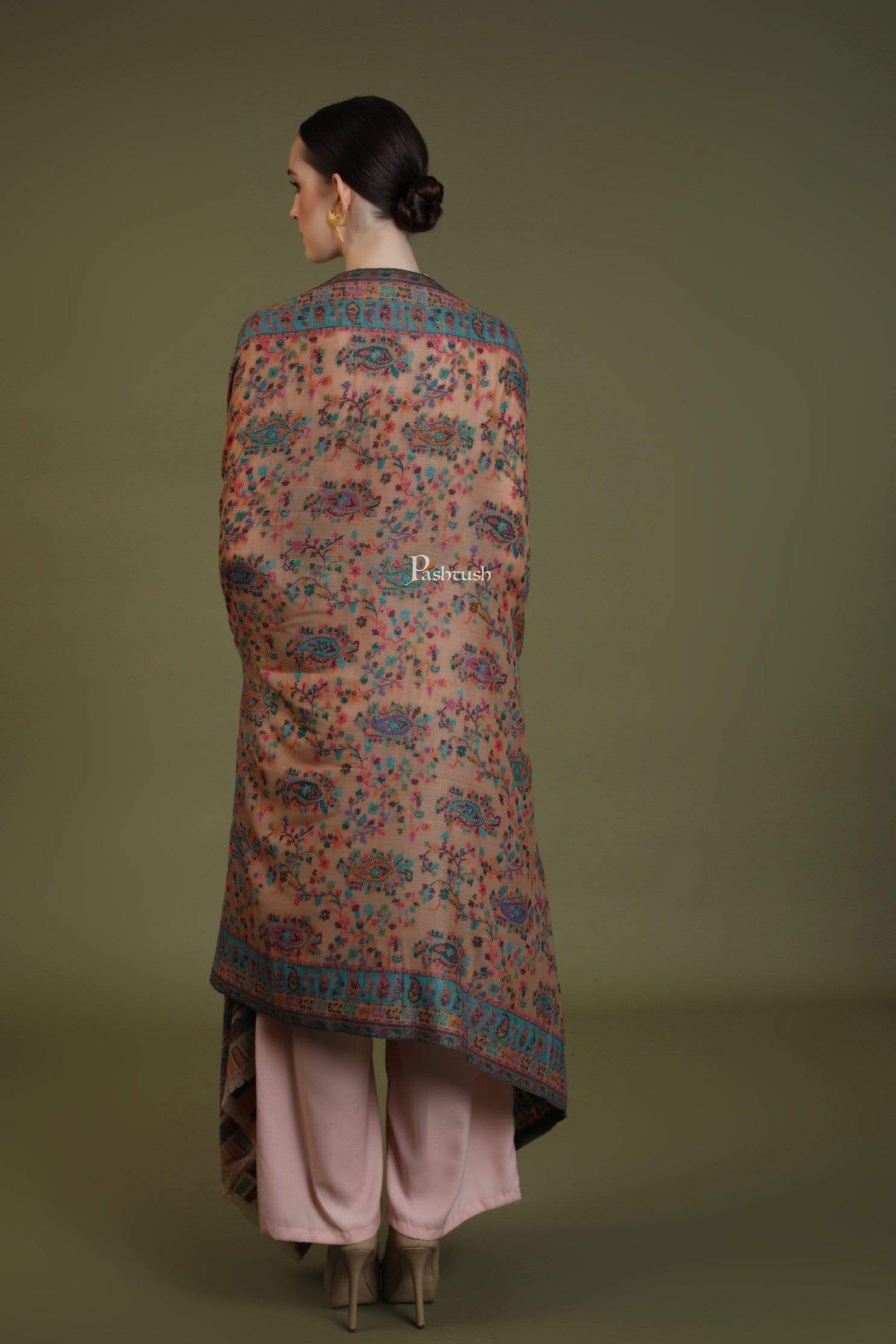 Pashtush India 100x200 Pashtush Womens Kaani Shawl, Pastel Coloured Weave, Pure Wool, Woolmark Certificate