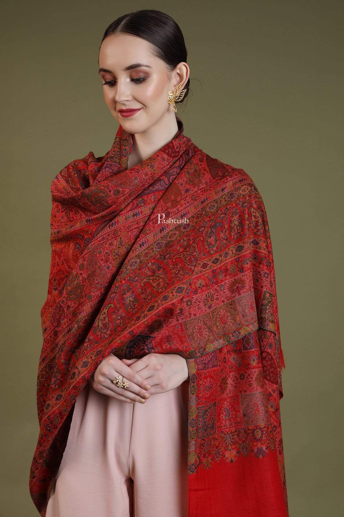 Pashtush India 100x200 Pashtush Womens Kaani Shawl, Pastel Coloured Weave, Pure Wool, Woolmark Certificate