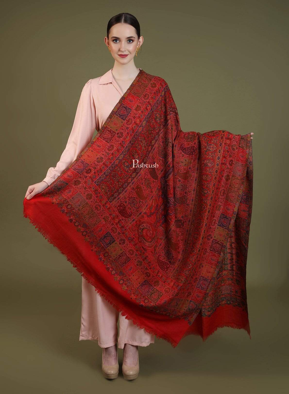 Pashtush India 100x200 Pashtush Womens Kaani Shawl, Pastel Coloured Weave, Pure Wool, Woolmark Certificate