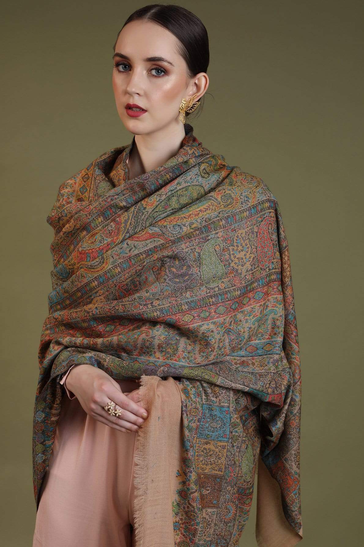 Pashtush India 100x200 Pashtush Womens Kaani Shawl, Pastel Coloured Weave, Pure Wool, Woolmark Certificate