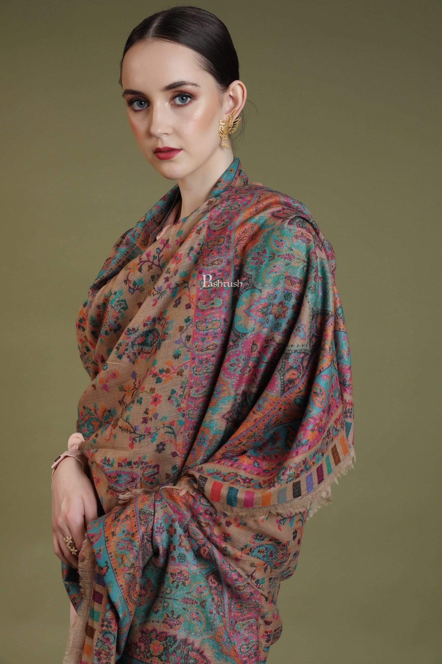 Pashtush India 100x200 Pashtush Womens Kaani Shawl, Pastel Coloured Weave, Pure Wool, Woolmark Certificate