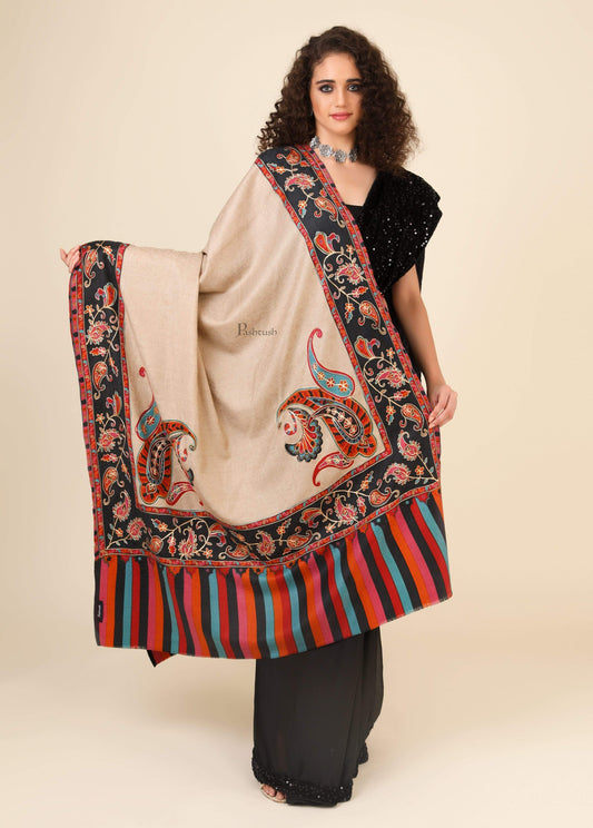 Pashtush India 114x228 Pashtush Womens Kalamkari Embroidery Shawl, Fine Wool Shawls, Medium