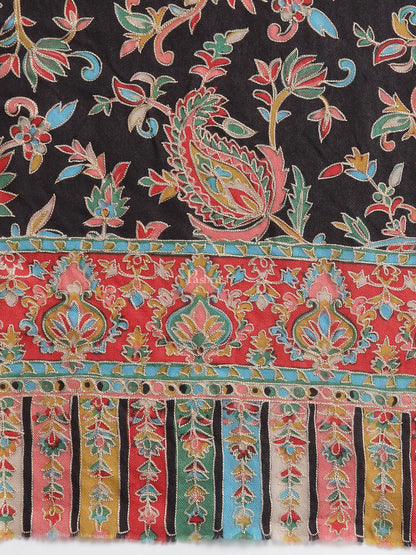 Pashtush India Womens Stoles and Scarves Scarf Pashtush Womens Kalamkari Fine Wool Hand Printed Stole Scarf
