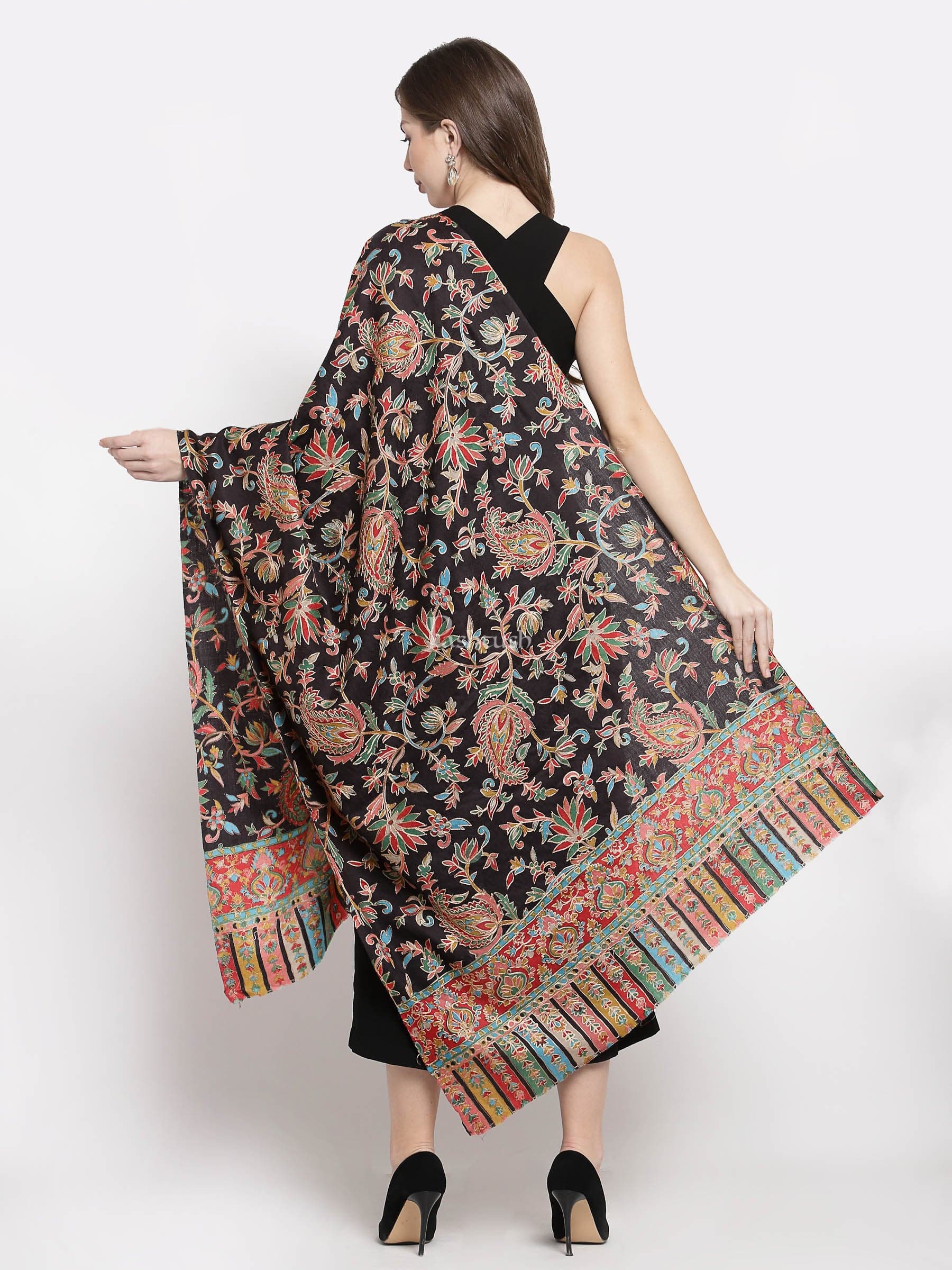 Pashtush India Womens Stoles and Scarves Scarf Pashtush Womens Kalamkari Fine Wool Hand Printed Stole Scarf