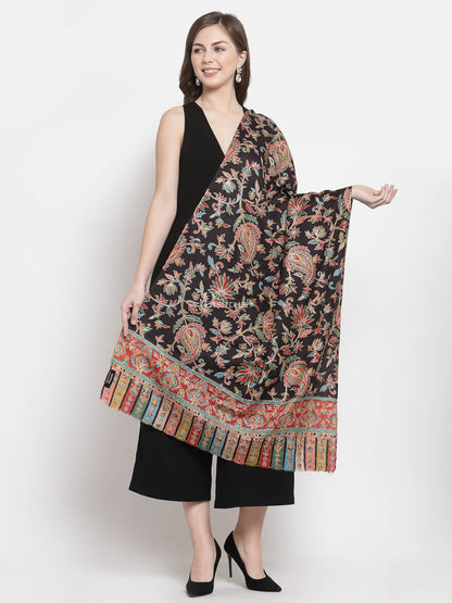 Pashtush India Womens Stoles and Scarves Scarf Pashtush Womens Kalamkari Fine Wool Hand Printed Stole Scarf