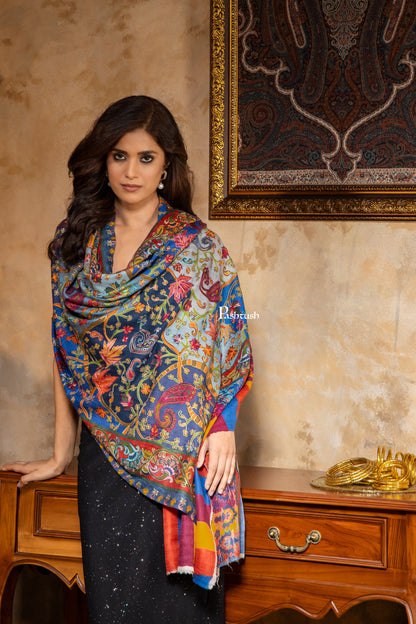 Pashtush India Womens Stoles and Scarves Scarf Pashtush Womens Kalamkari Shawl, Extra Fine Wool Shawl, Multicolour