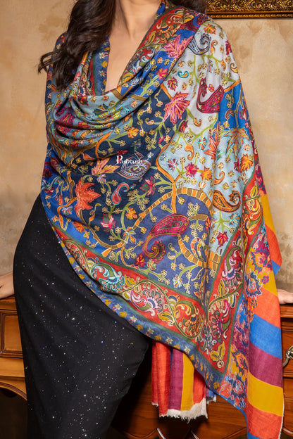 Pashtush India Womens Stoles and Scarves Scarf Pashtush Womens Kalamkari Shawl, Extra Fine Wool Shawl, Multicolour