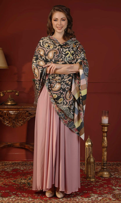 Pashtush India 100x200 Pashtush Womens Kalamkari Stole, Hand Embroidery, 100% Pure Wool (Woolmark Certified)