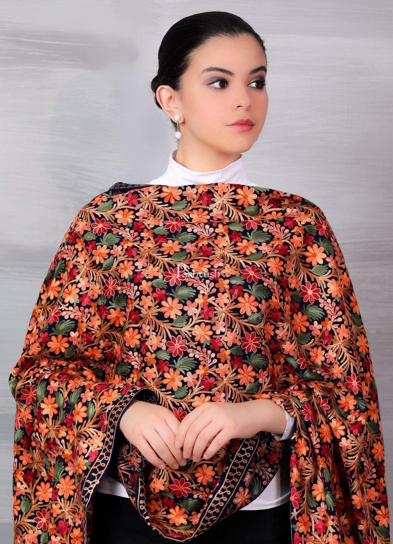 Pashtush Store Stole Pashtush Womens Kashmiri Aari Embroidery Stole, Soft and Warm